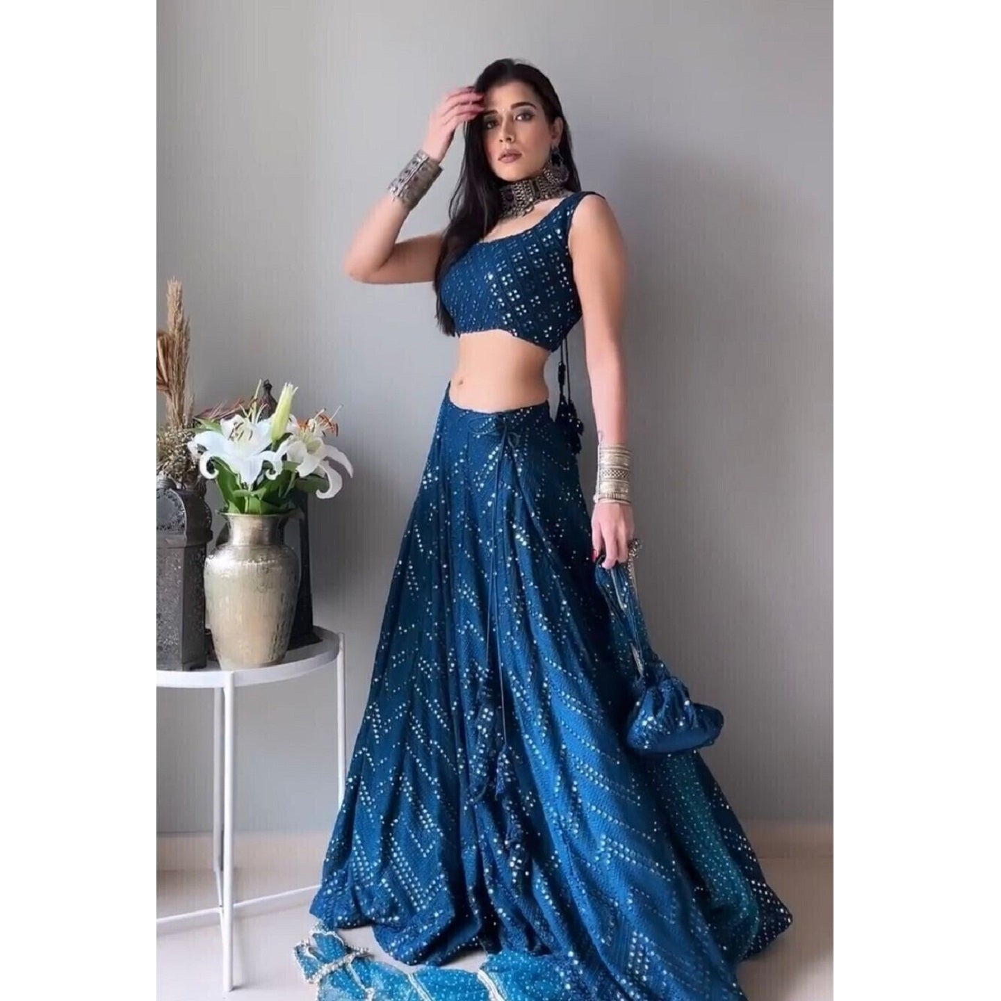 Blue Embroidered Tapeta Heavy Work Lehenga Choli With Dupatta